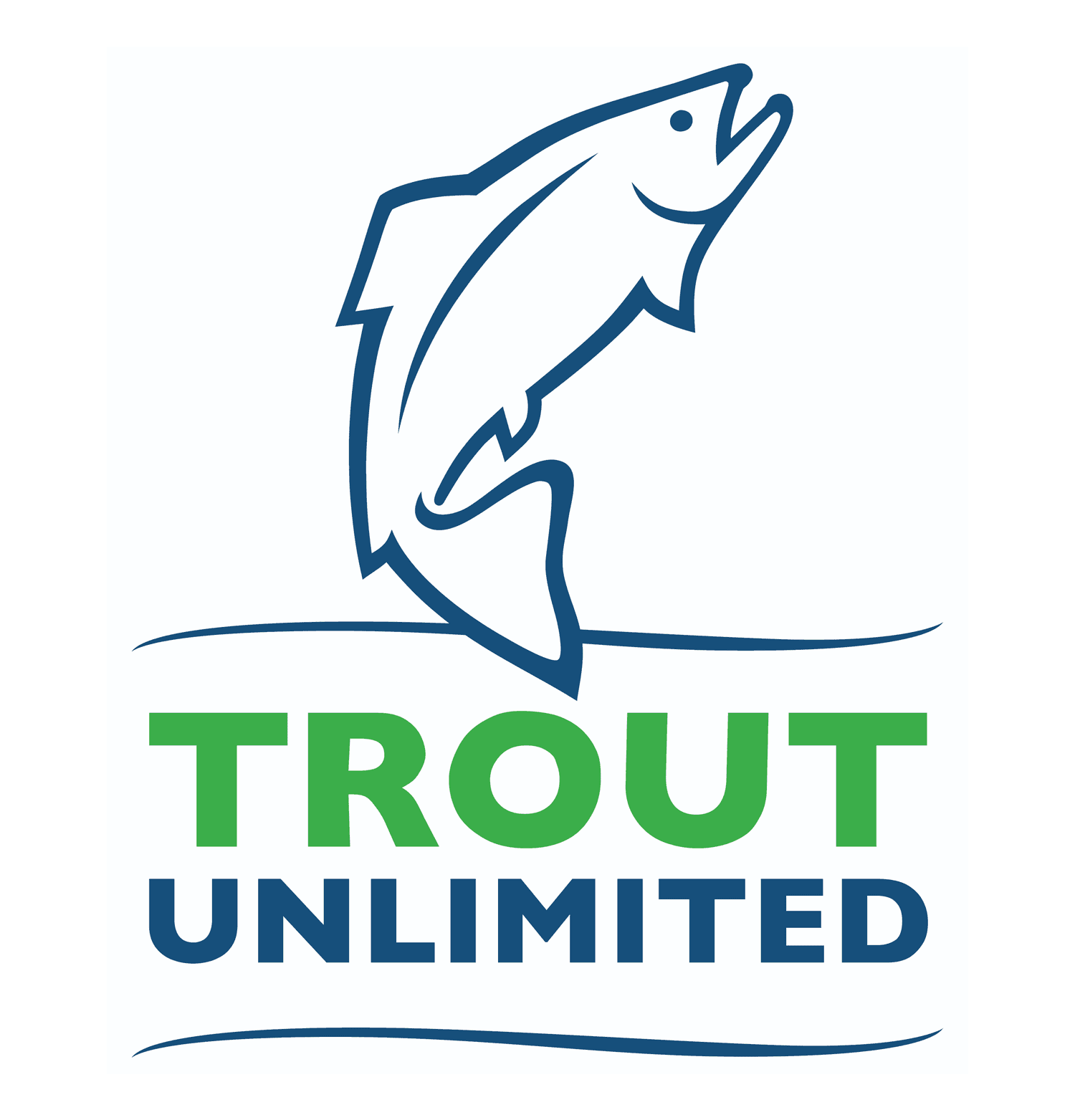 Logo of Trout Unlimited featuring a leaping trout above the text.